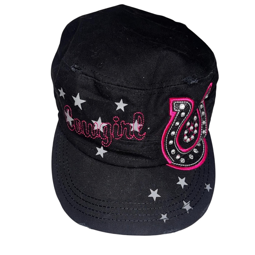 Luxury Headwear Black Pink canvas Cowgirl Horse Shoe design
